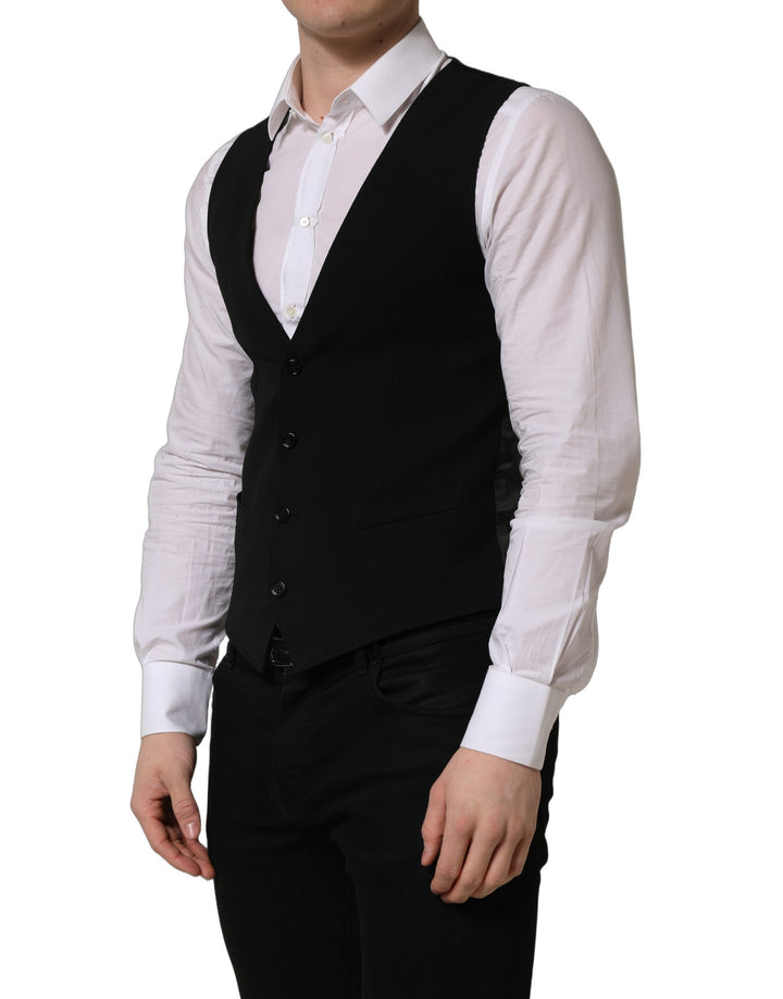 Dolce & Gabbana Black Wool Single Breasted Waistcoat Vest