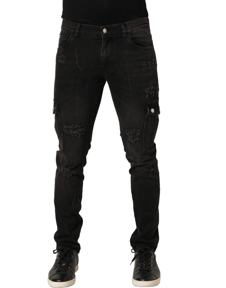 Dolce & Gabbana Black Distressed Cargo Cotton Men Denim Jeans