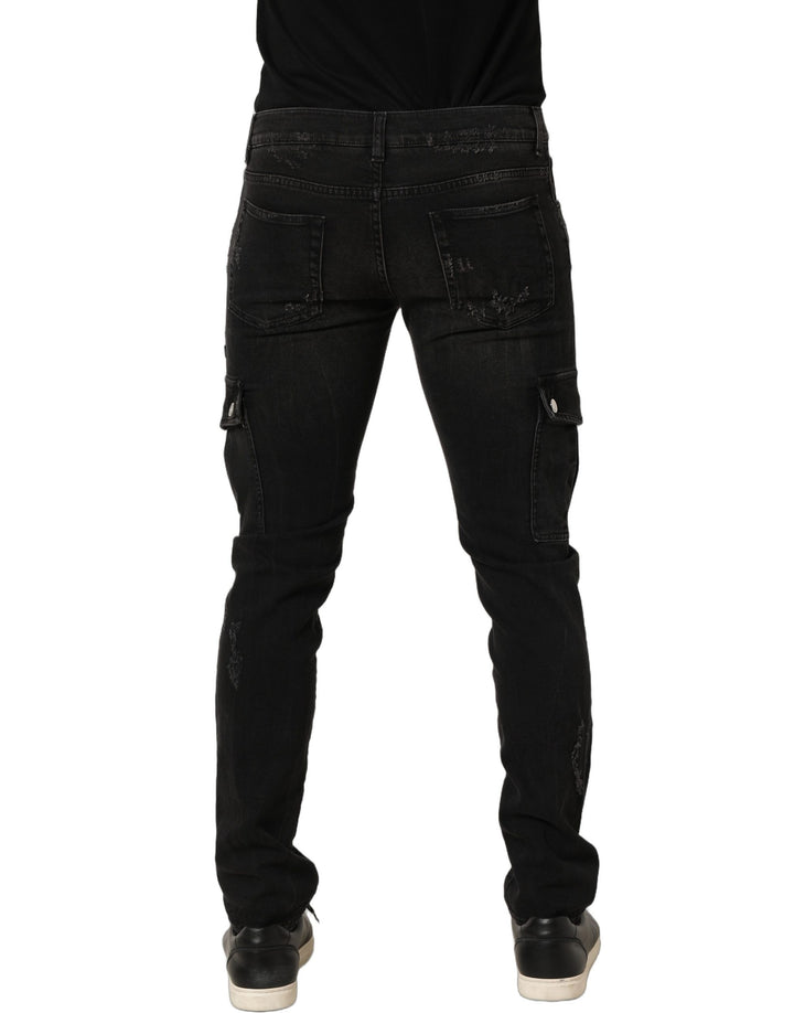 Dolce & Gabbana Black Distressed Cargo Cotton Men Denim Jeans