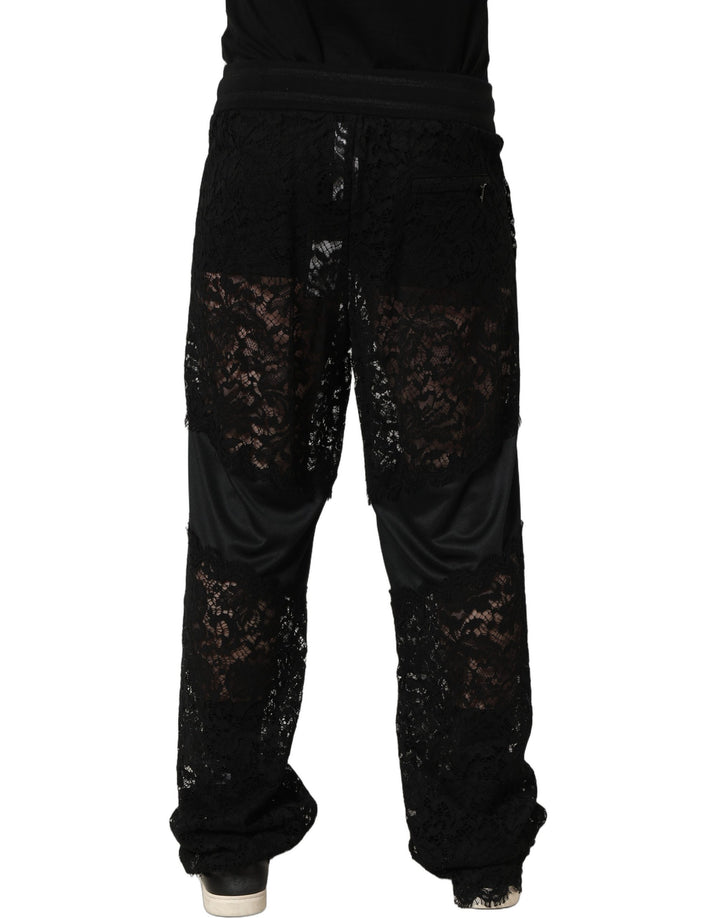 Dolce & Gabbana Black Lace Mid Waist Jogger Men Trouser Pants