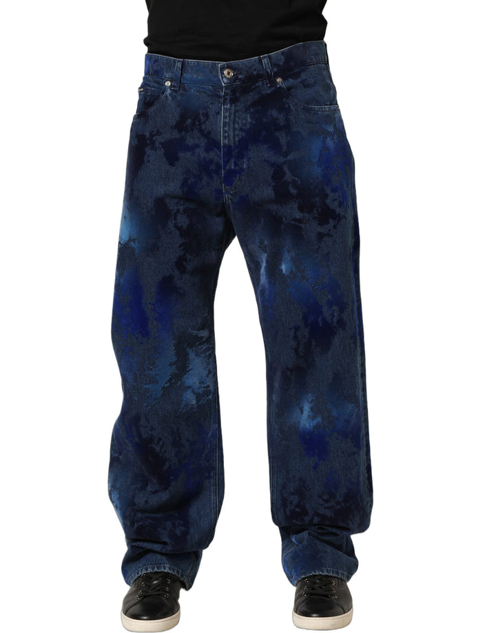 Dolce & Gabbana Blue Tie Dye Cotton Men Straight Denim Jeans