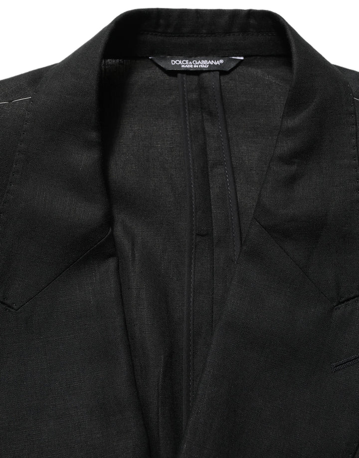 Dolce & Gabbana Black Linen Slim Fit Formal 2 Piece Suit
