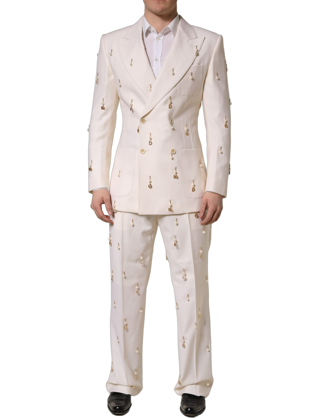 Dolce & Gabbana White Wool Slim Fit Formal 2 Piece Men Suit