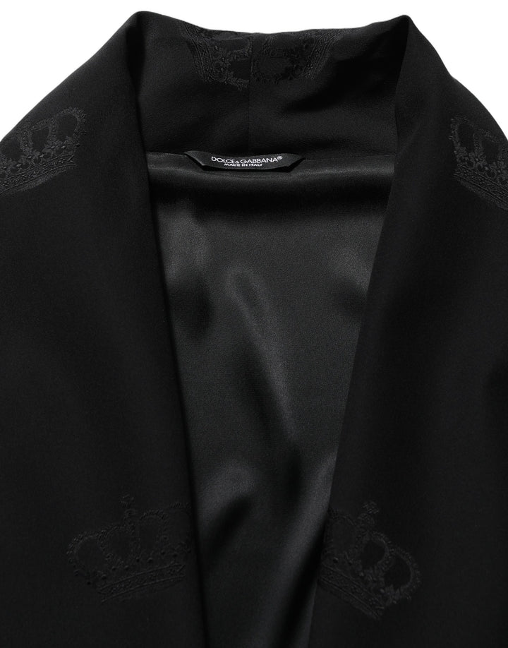 Dolce & Gabbana Black 100% Silk Robe Men Wrap Coat Jacket