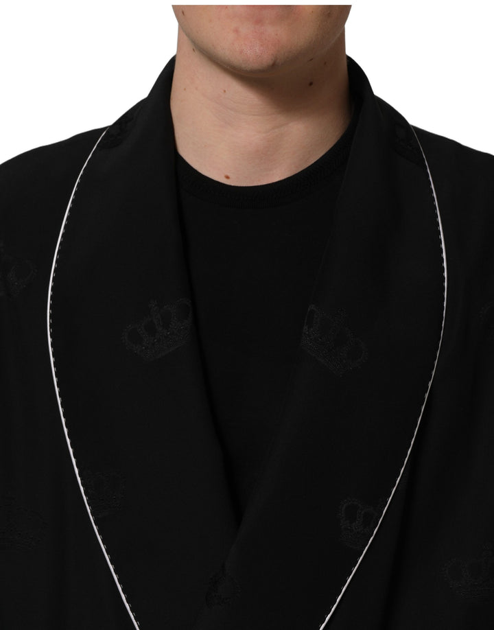 Dolce & Gabbana Black 100% Silk Robe Men Wrap Coat Jacket