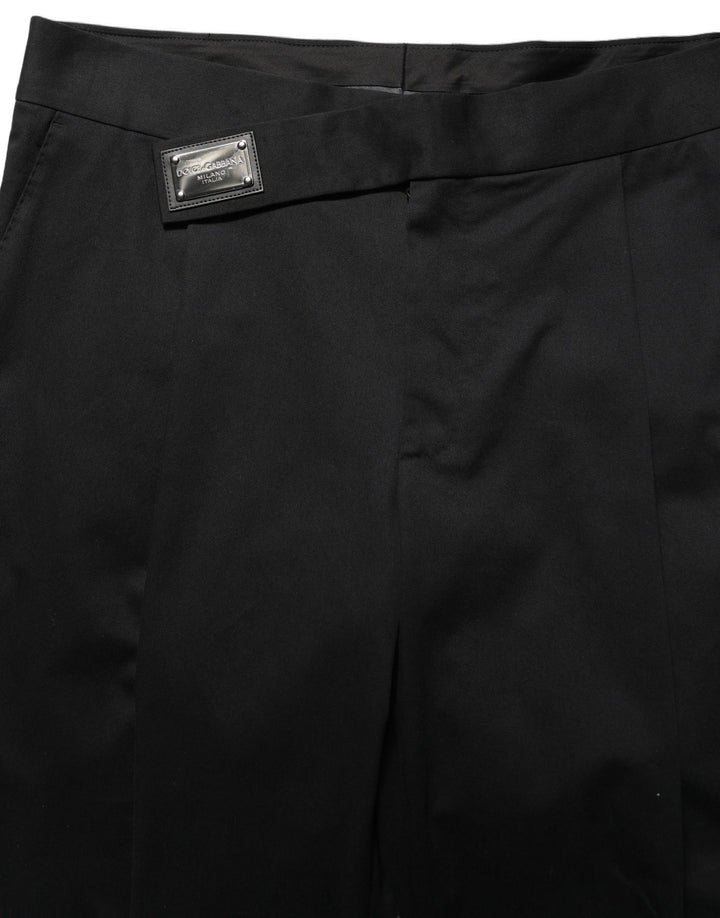 Dolce & Gabbana Black Cotton Straight Leg DressTrouser Pants