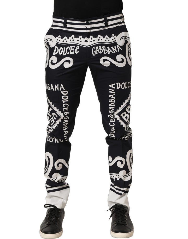 Dolce & Gabbana Black Cotton Poplin MarinaPrint Trouser Pants