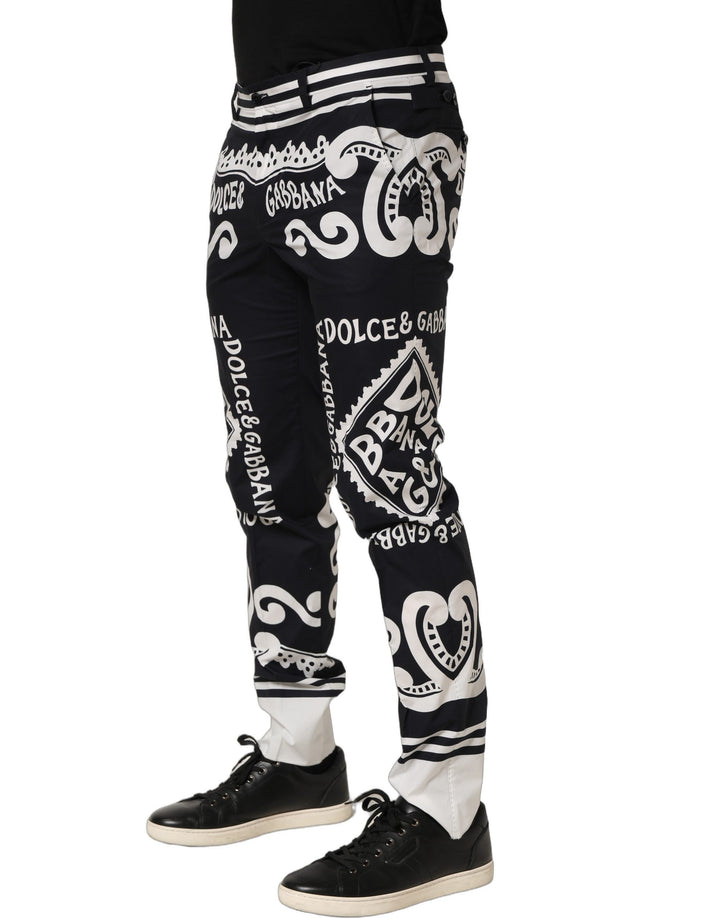 Dolce & Gabbana Black Cotton Poplin MarinaPrint Trouser Pants