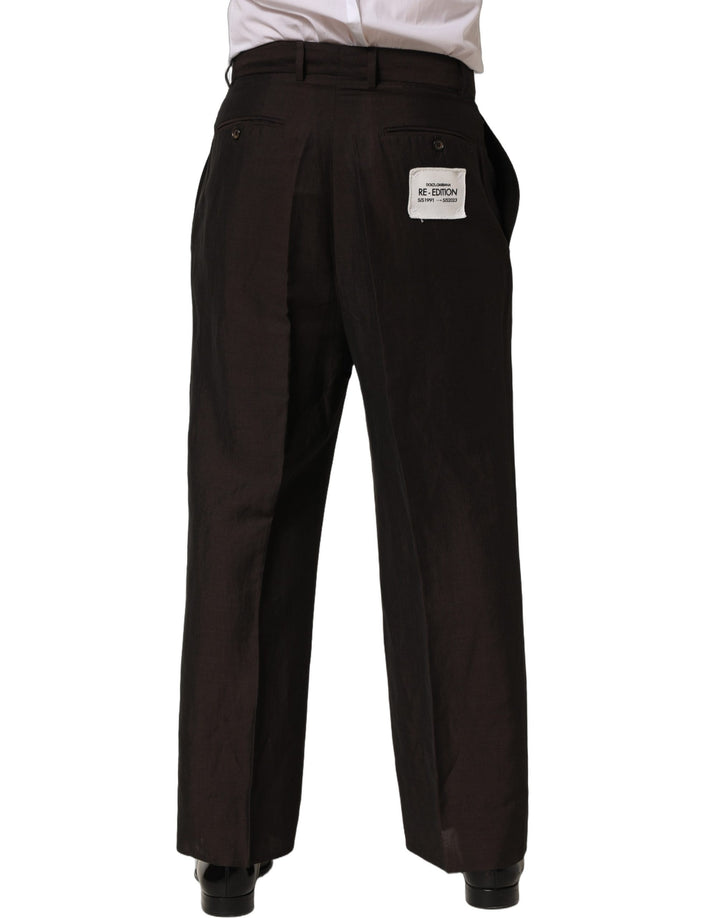 Dolce & Gabbana Brown Linen Straight Men Dress Trouser Pants