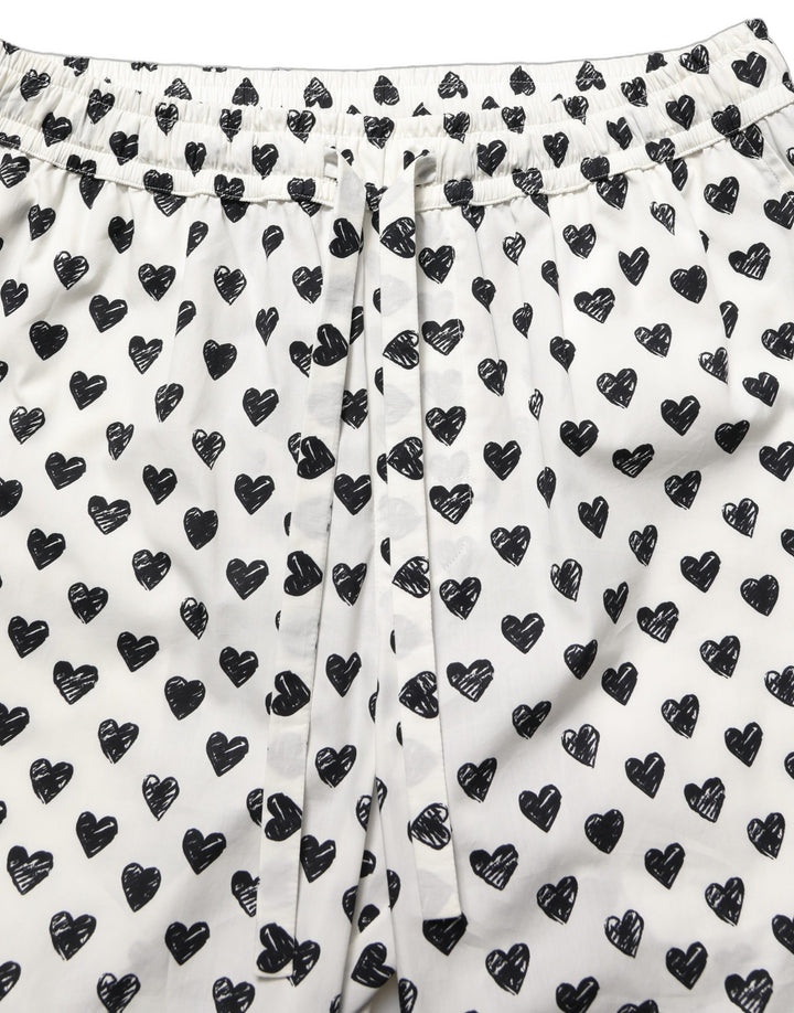 Dolce & Gabbana White Graphic Heart Print Men Trousers Pants