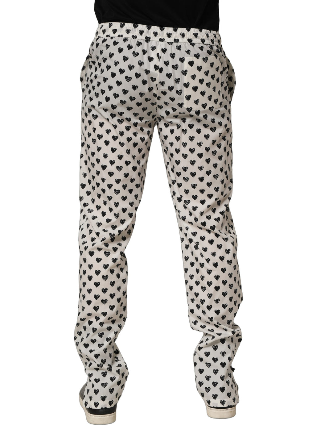 Dolce & Gabbana White Graphic Heart Print Men Trousers Pants