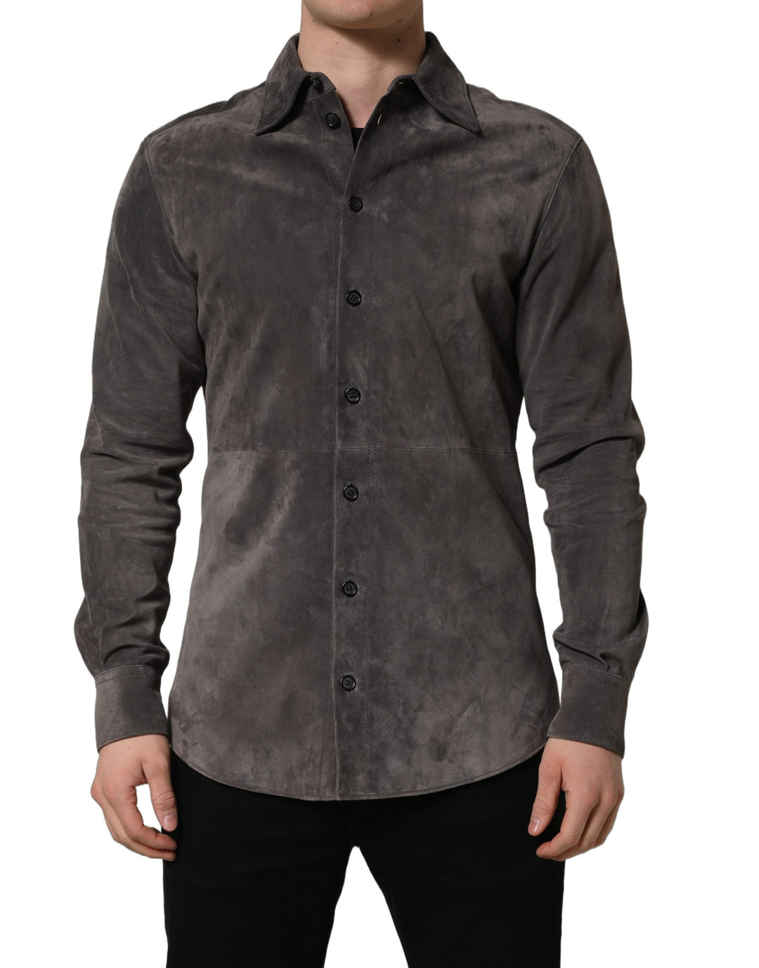 Dolce & Gabbana Gray Suede Long Sleeves Button Down Shirt