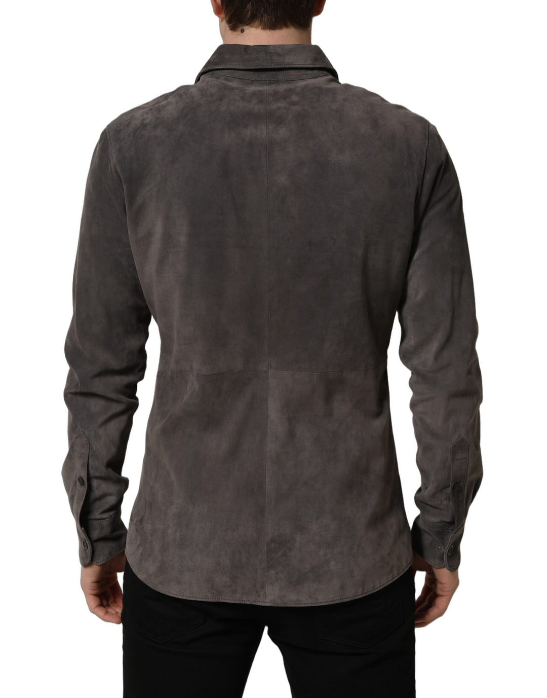 Dolce & Gabbana Gray Suede Long Sleeves Button Down Shirt