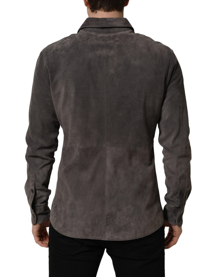 Dolce & Gabbana Gray Suede Long Sleeves Button Down Shirt