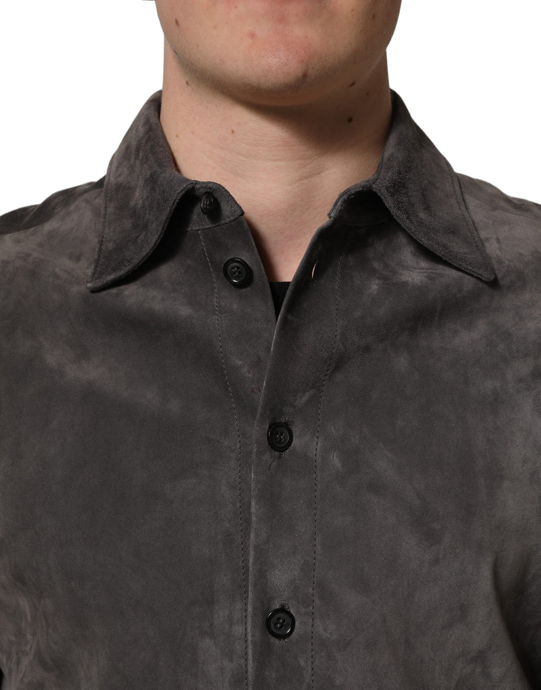 Dolce & Gabbana Gray Suede Long Sleeves Button Down Shirt