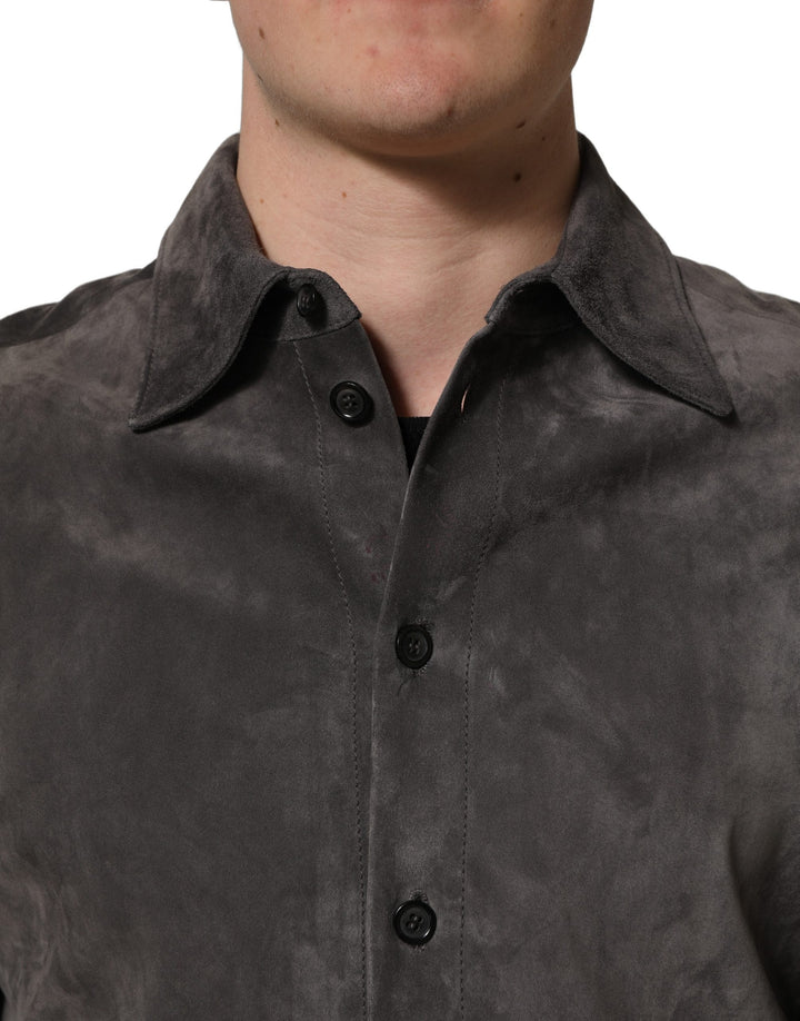 Dolce & Gabbana Gray Suede Long Sleeves Button Down Shirt