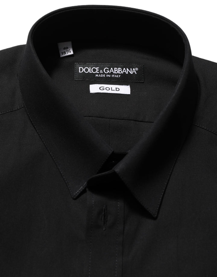 Dolce & Gabbana Black Cotton Stretch GOLD Fit Dress Shirt