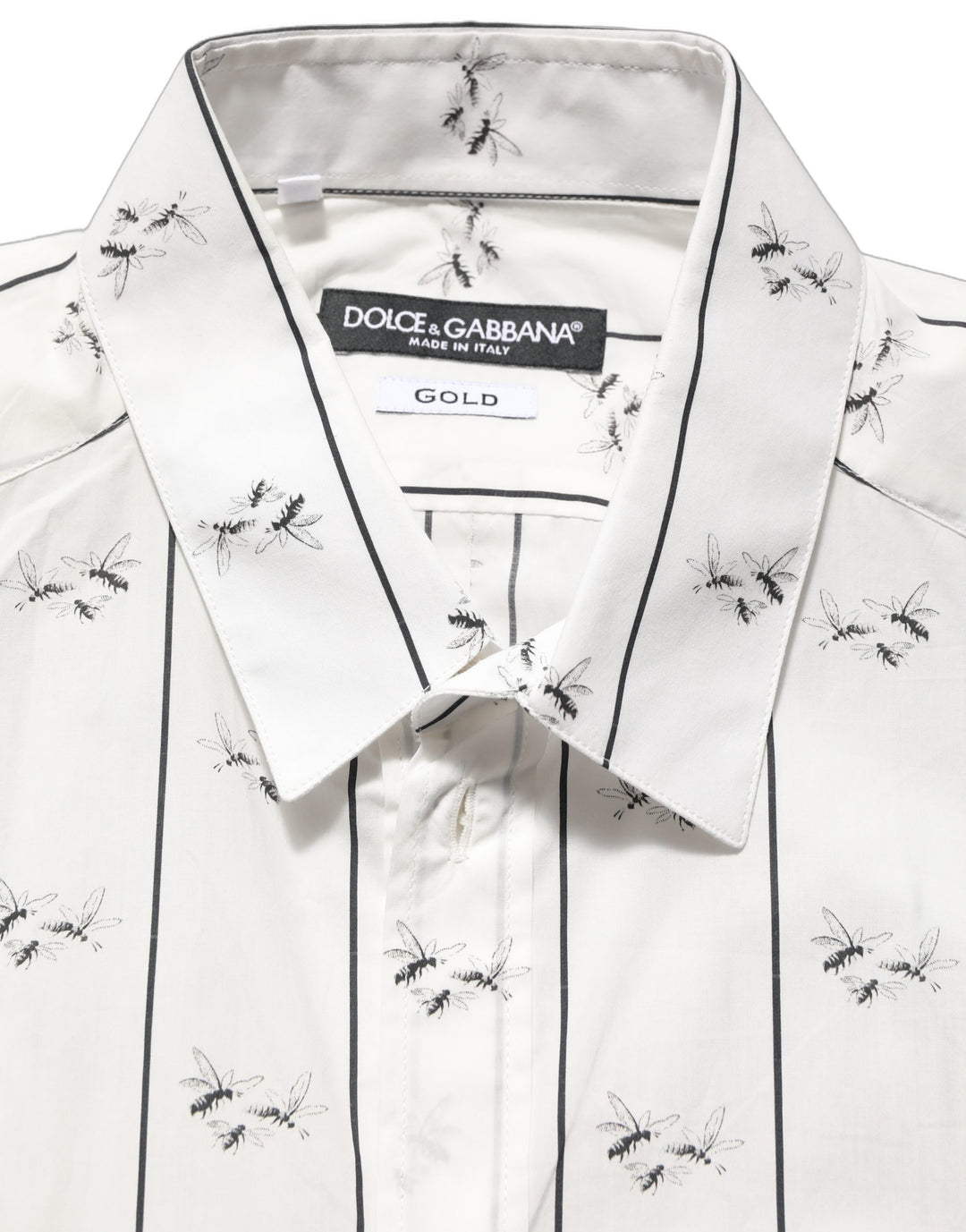 Dolce & Gabbana White Bee Print Cotton GOLD Fit Dress Shirt