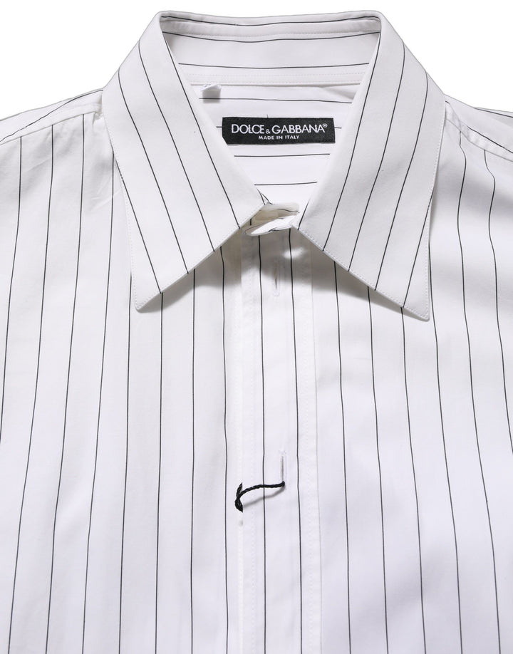 Dolce & Gabbana White Stripes Cotton Men Formal Dress Shirt