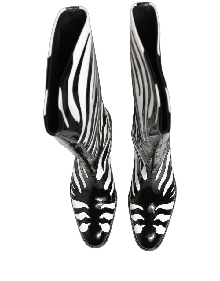 Dolce & Gabbana Black White Zebra Knee High Men Boots Shoes