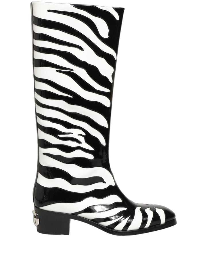 Dolce & Gabbana Black White Zebra Knee High Men Boots Shoes