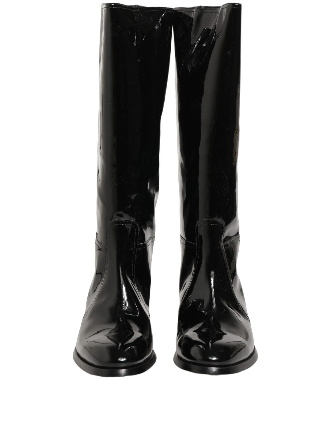 Dolce & Gabbana Black Leather Knee High Heels Boots Shoes