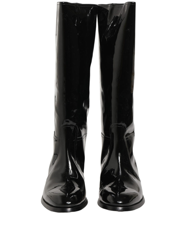 Dolce & Gabbana Black Leather Knee High Heels Boots Shoes