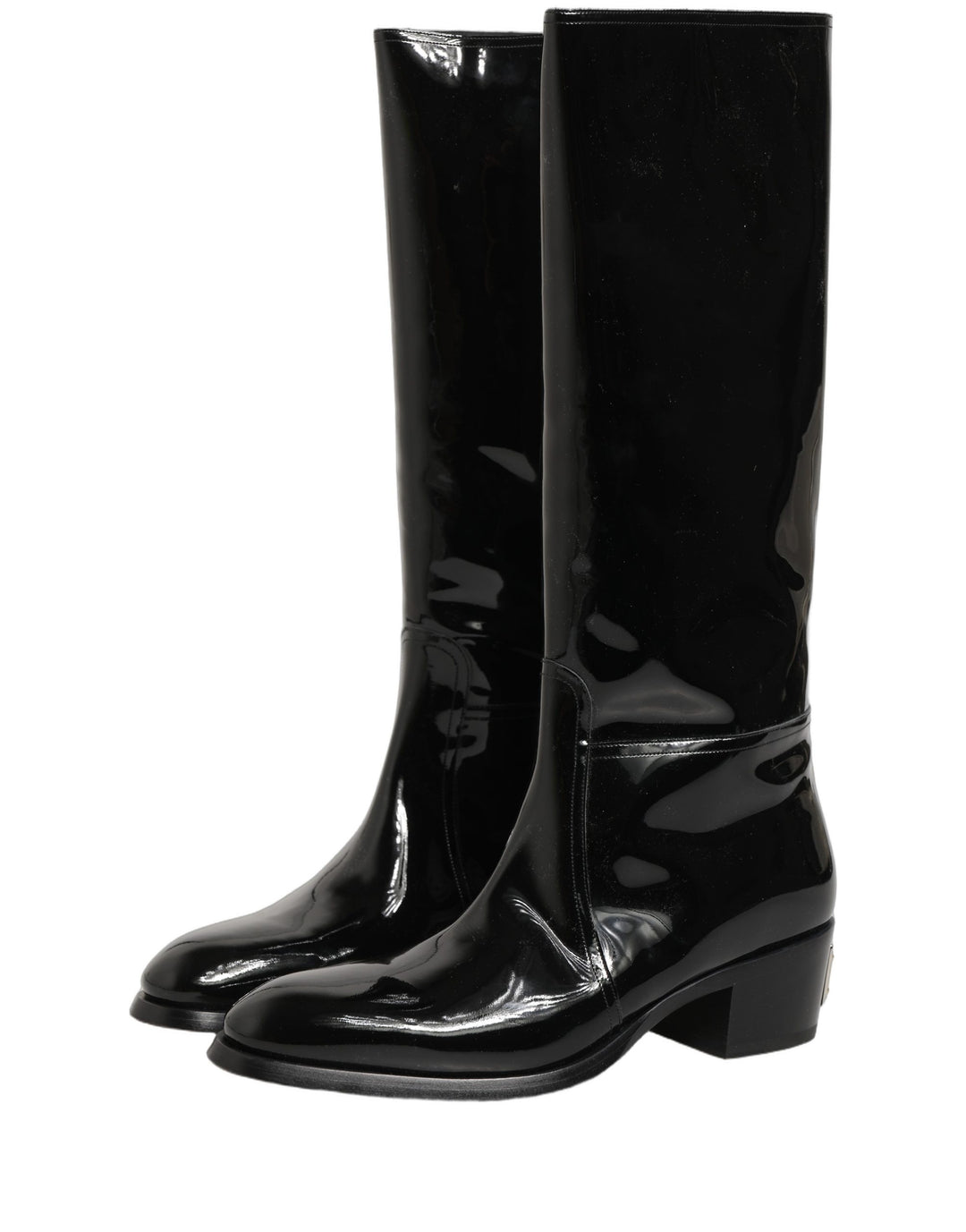 Dolce & Gabbana Black Leather Knee High Heels Boots Shoes