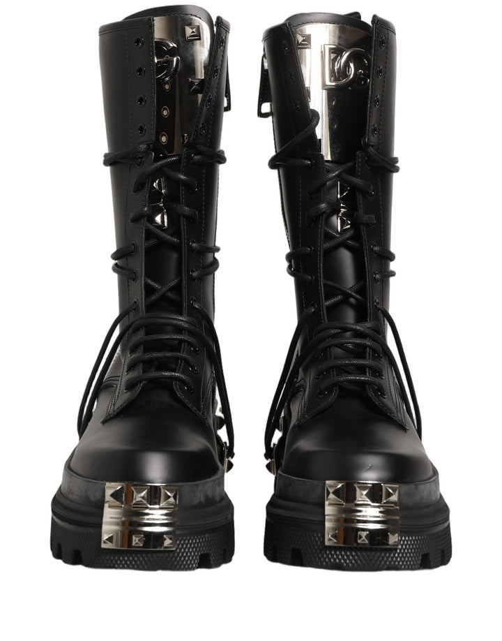 Dolce & Gabbana Black Stud Platform Combat High Boots Shoes
