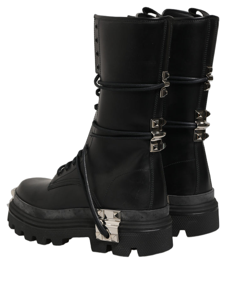 Dolce & Gabbana Black Stud Platform Combat High Boots Shoes