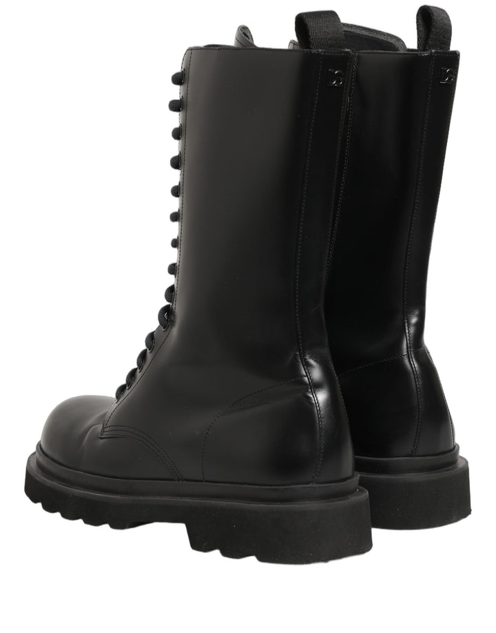 Dolce & Gabbana Black Leather Lace Up Men Combat Boots Shoes