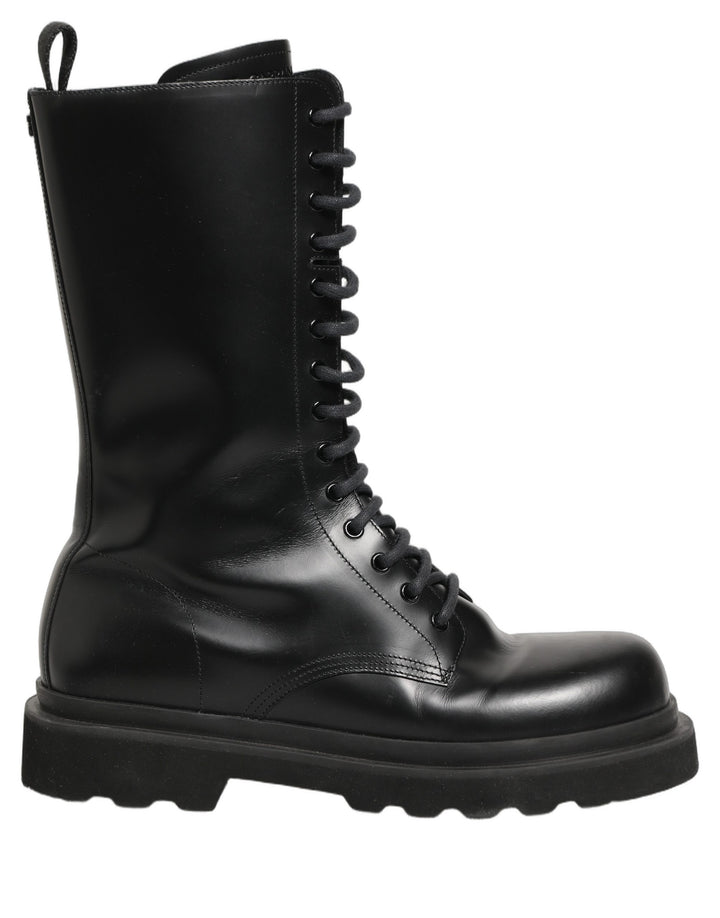 Dolce & Gabbana Black Leather Lace Up Men Combat Boots Shoes