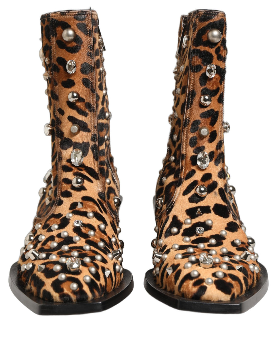 Dolce & Gabbana Brown Leopard Embellished Mid Calf Men Boots Shoes