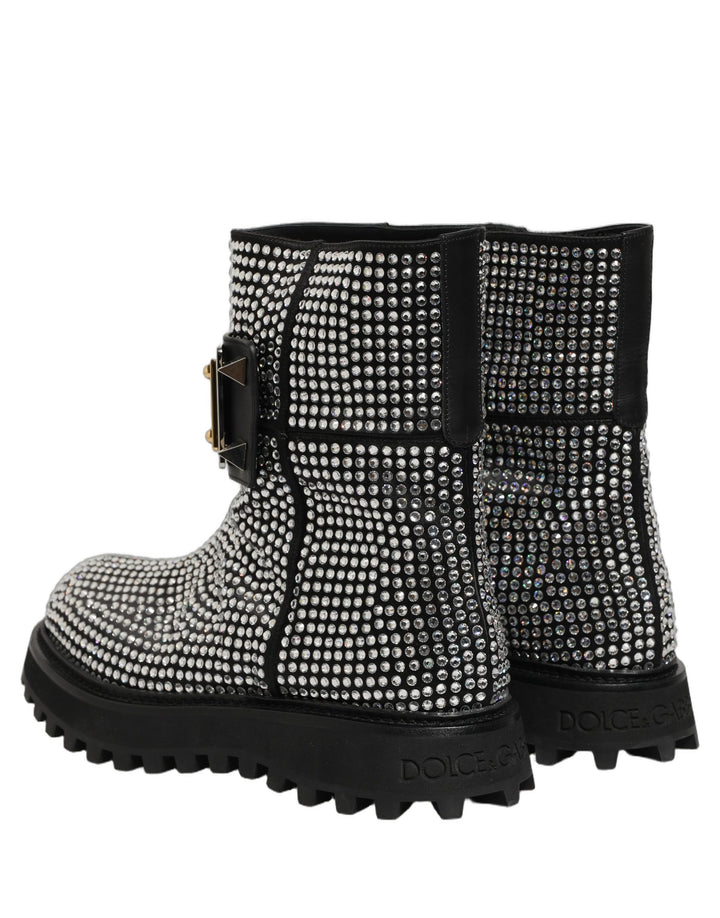 Dolce & Gabbana Black Crystal Embellished Short Boots Shoes