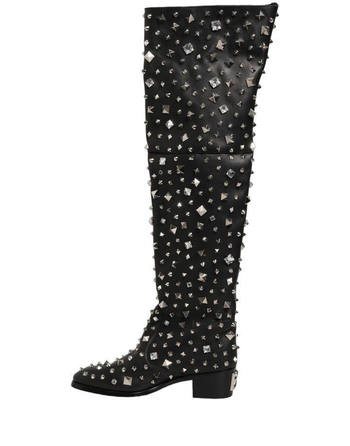 Dolce & Gabbana Black Crystal Embellished High Boots Shoes