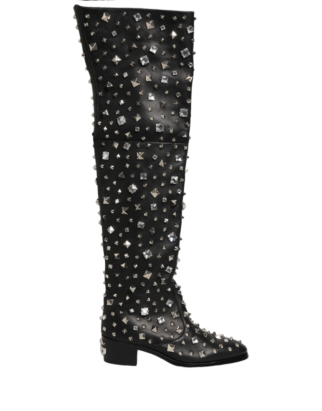 Dolce & Gabbana Black Crystal Embellished High Boots Shoes