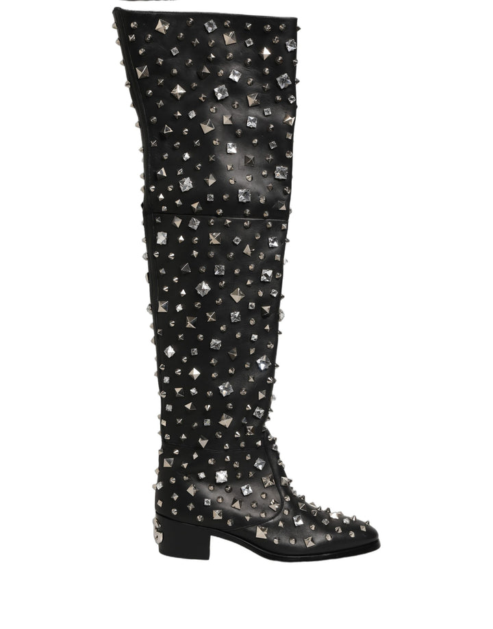 Dolce & Gabbana Black Crystal Embellished High Boots Shoes