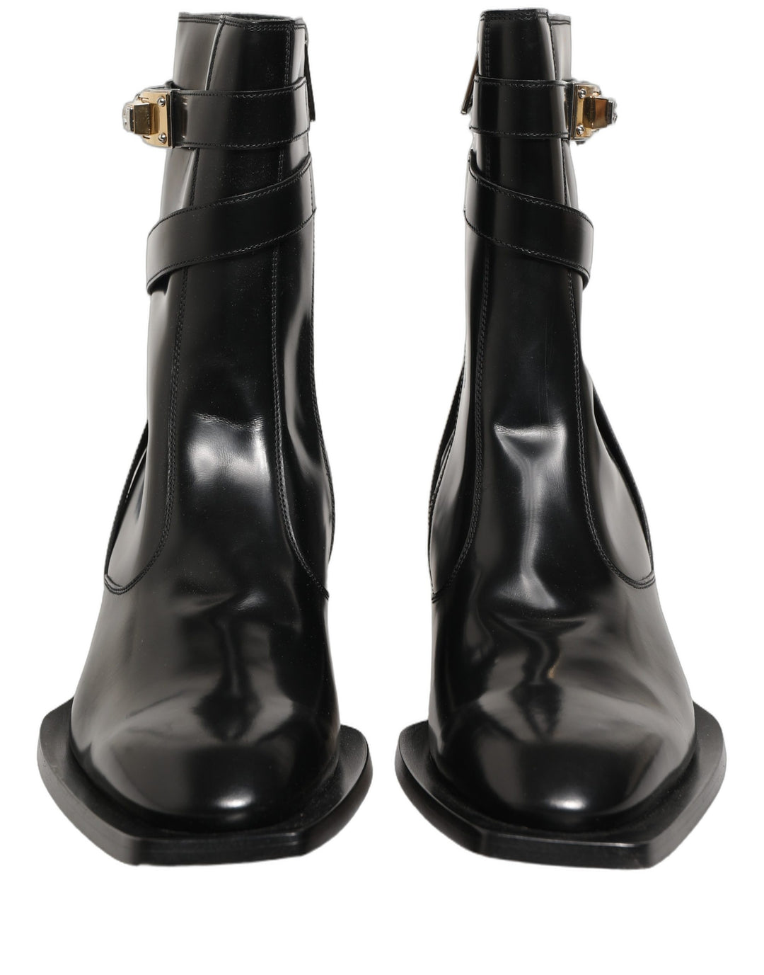 Dolce & Gabbana Black Leather DG Plaque Mid Calf Boots Shoes