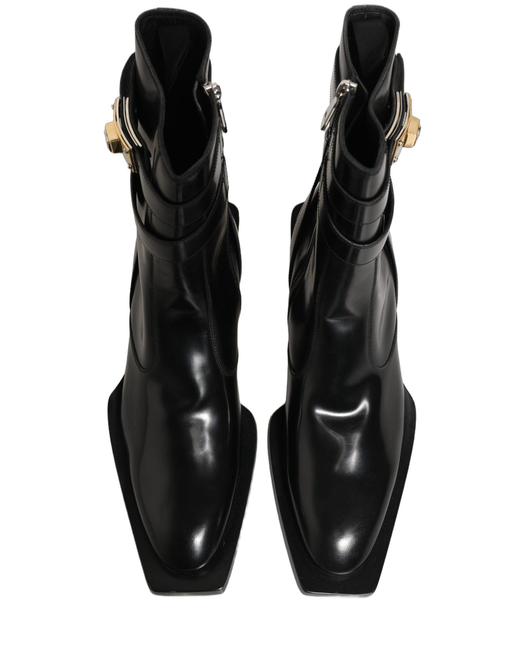 Dolce & Gabbana Black Leather DG Plaque Mid Calf Boots Shoes