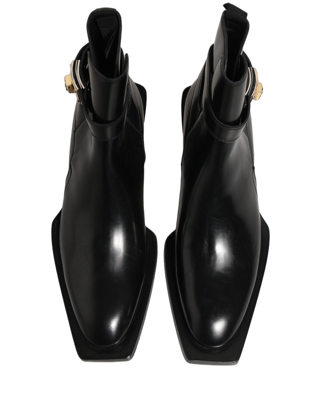 Dolce & Gabbana Black Leather DG Plaque Ankle Boots Shoes