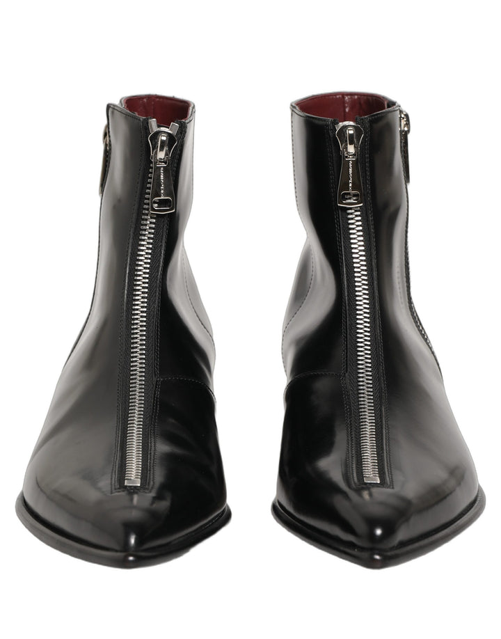 Dolce & Gabbana Black Leather Zipper Mid Calf Men Boots Shoes