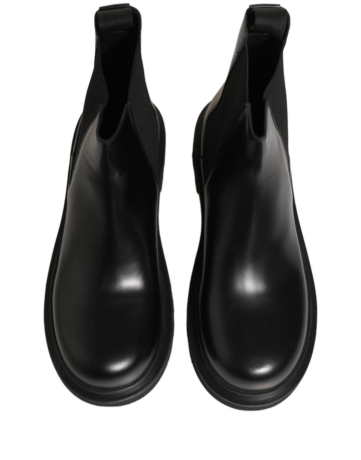 Dolce & Gabbana Black Chelsea Boots Leather Slip On Men Shoes