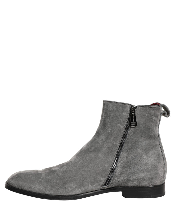 Dolce & Gabbana Gray Suede Leather Chelsea Boots Shoes