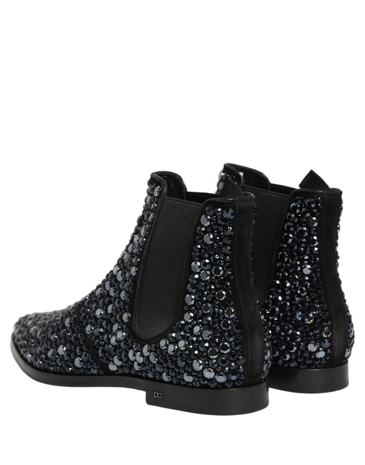 Dolce & Gabbana Black Embellished Chelsea Ankle Boots Shoes