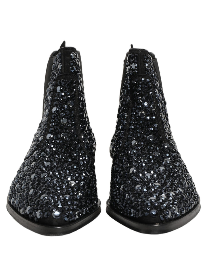 Dolce & Gabbana Black Embellished Chelsea Ankle Boots Shoes