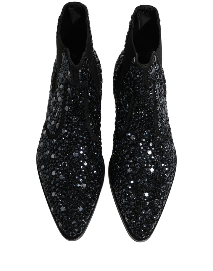 Dolce & Gabbana Black Embellished Chelsea Ankle Boots Shoes