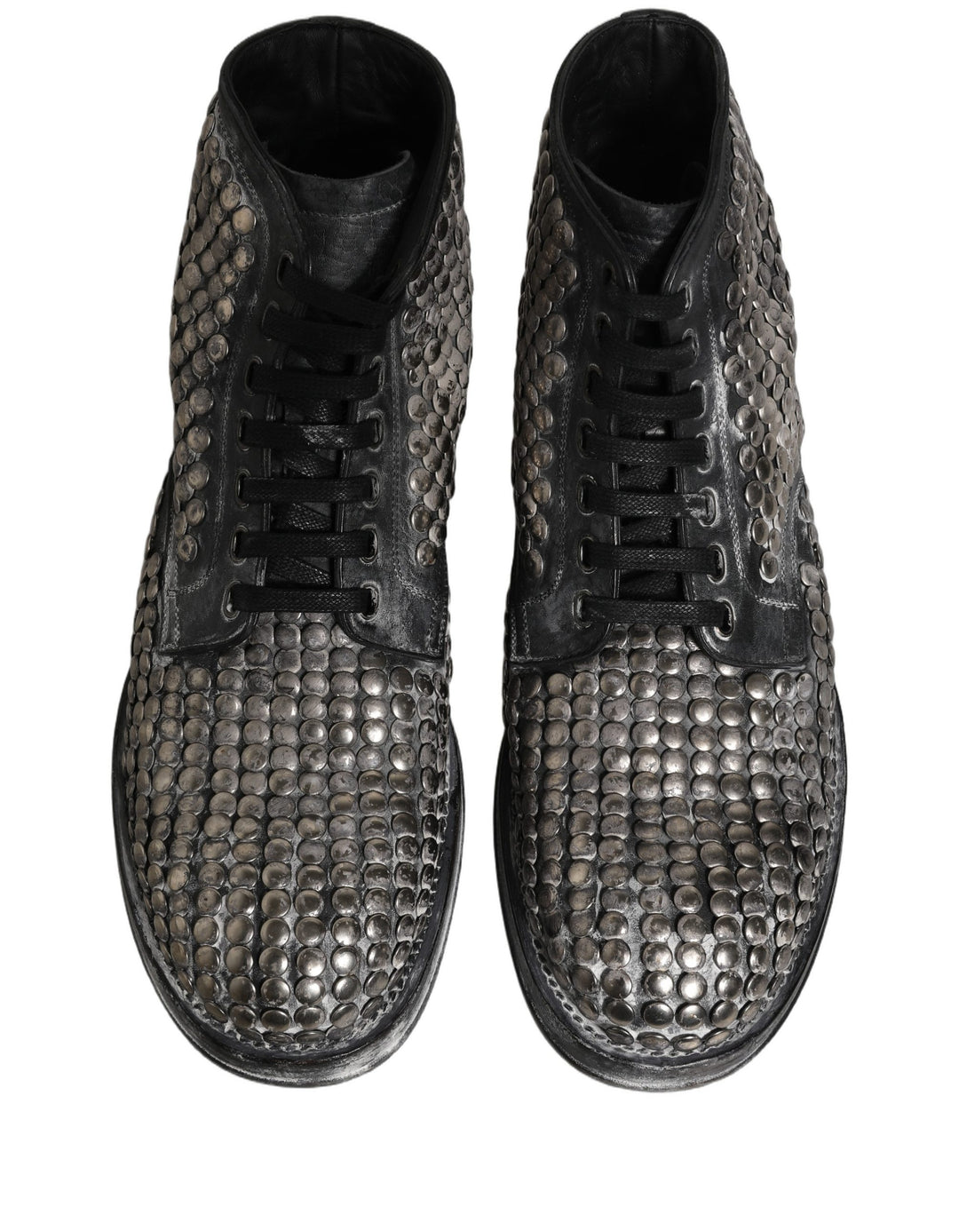 Dolce & Gabbana Black Leather Runway Studs Ankle Boots Shoes