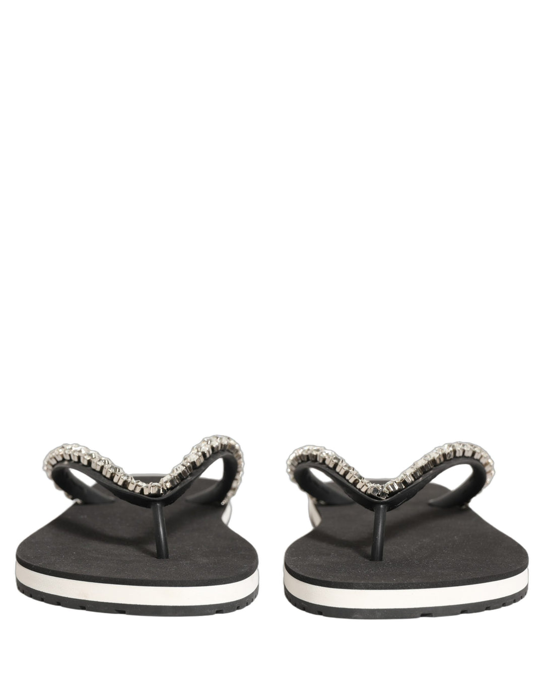 Dolce & Gabbana Black Embellished Rubber Flip Flops Men Shoes