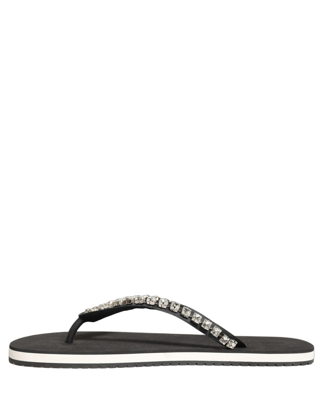 Dolce & Gabbana Black Embellished Rubber Flip Flops Men Shoes