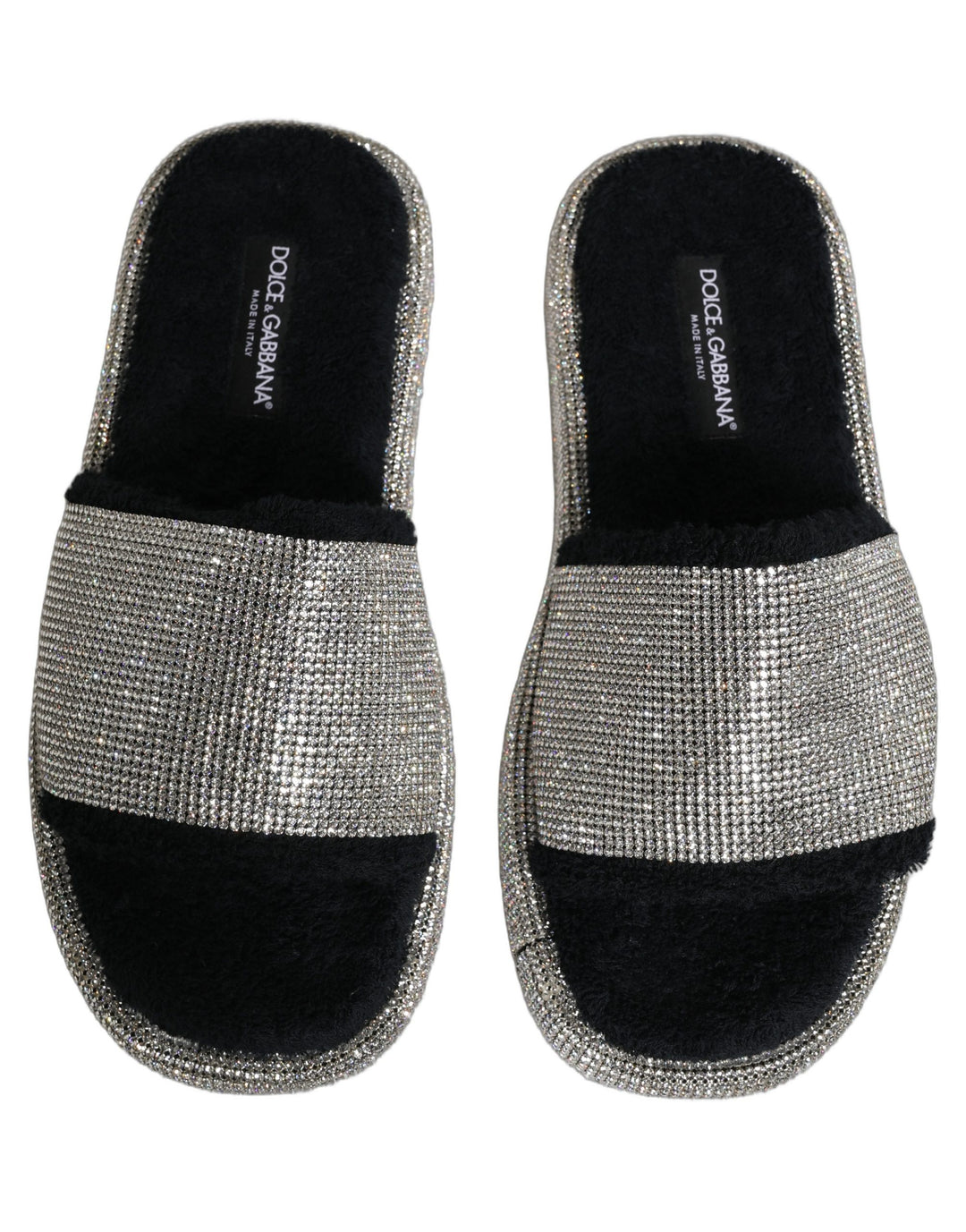 Dolce & Gabbana Black Crystal Embellished Platform Men Slides Shoes